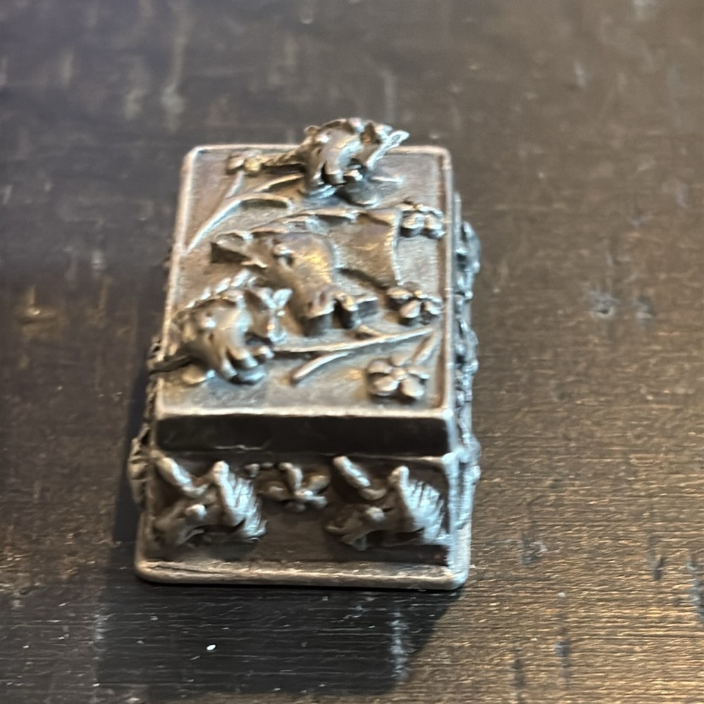 VTG Torino Solid Pewter Unicorn Earrings Brooch Set Trinket Box Case - Picture 5 of 10